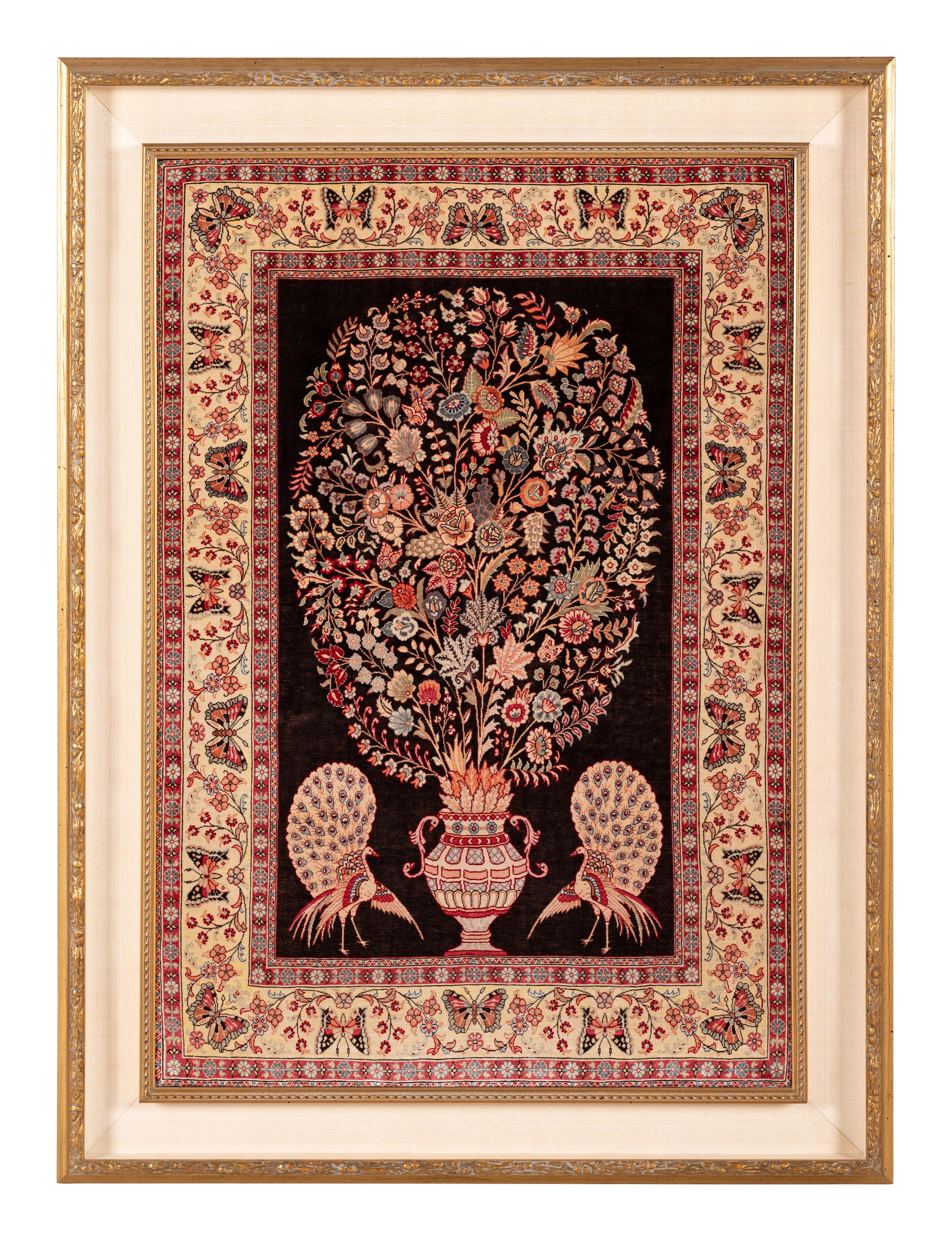A Pair of Qum Silk and Wool Pictorial Rugs
