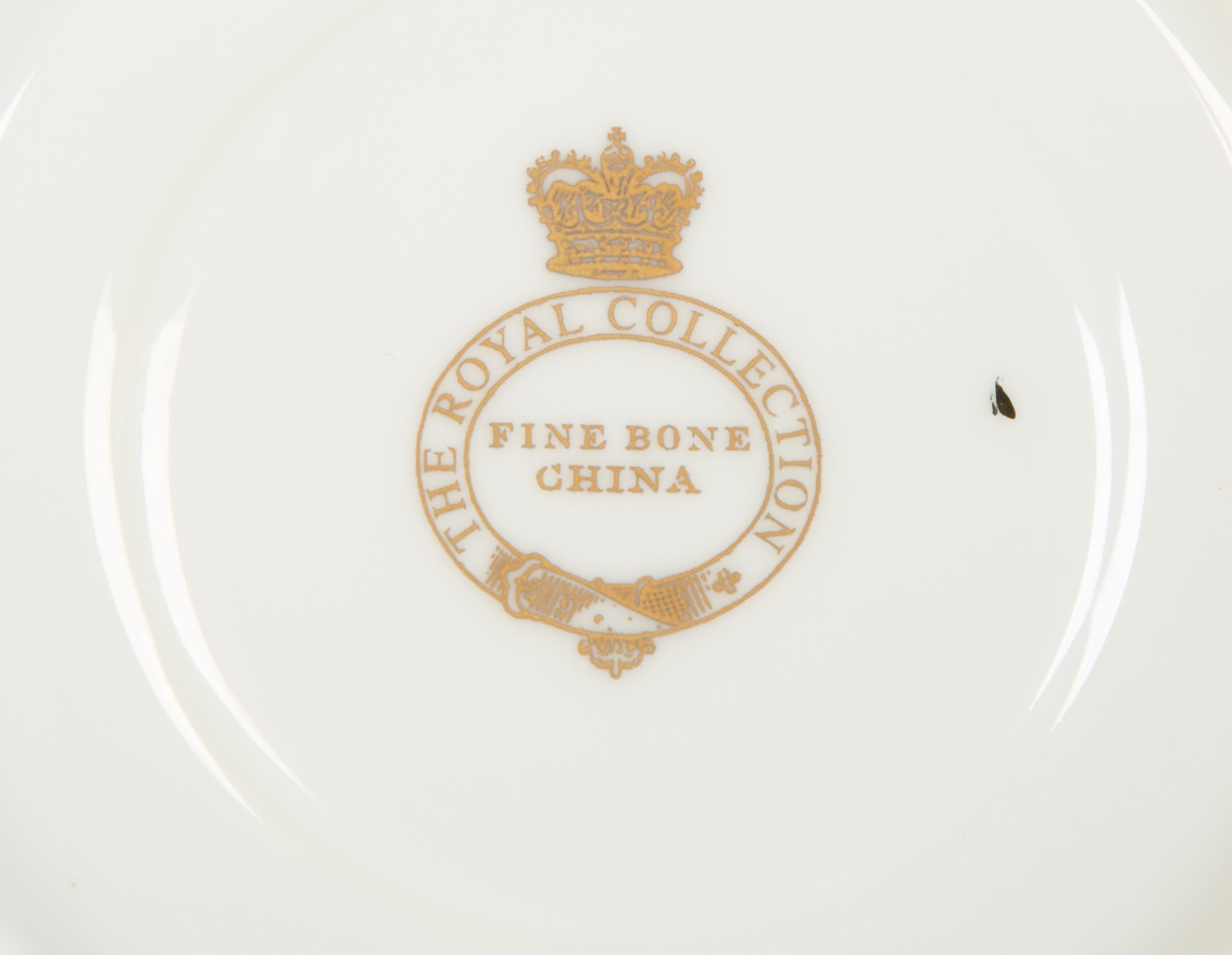 Nine English Porcelain Luncheon Plates and Five Continental Porcelain Cups with Saucers