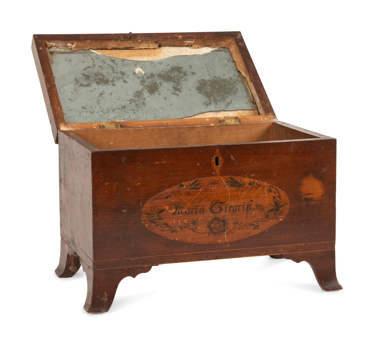 A Federal Stencil Decorated Mahogany Tea Caddy
