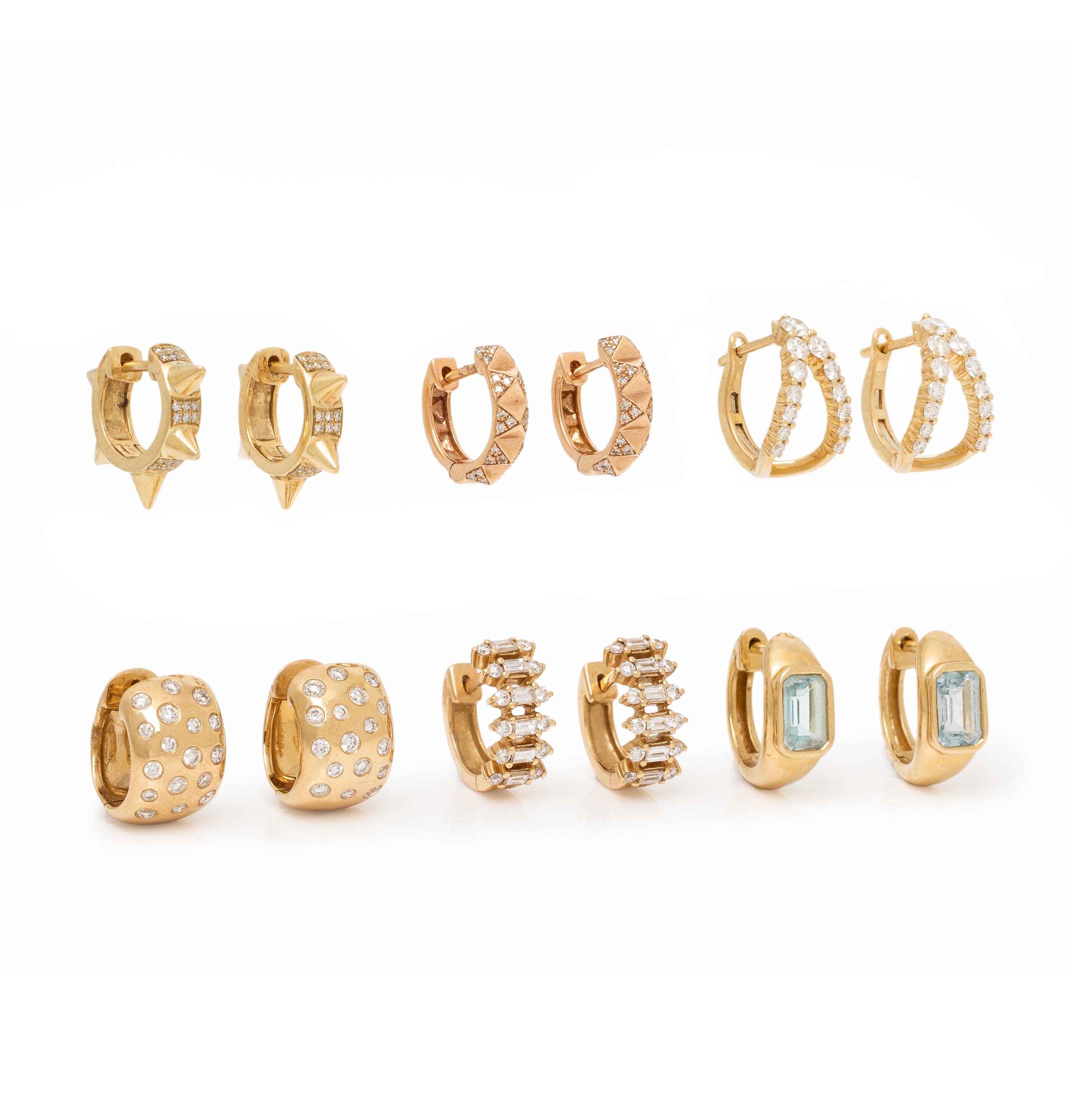 Six Pairs of Yellow and Rose Gold Earrings