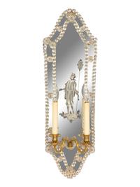 A Pair of Venetian Style Etched Glass Two-Light Girandole Mirrors