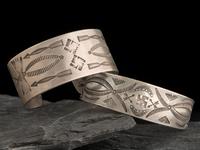 Navajo Stamped Cuff Bracelets, with Whirling Logs