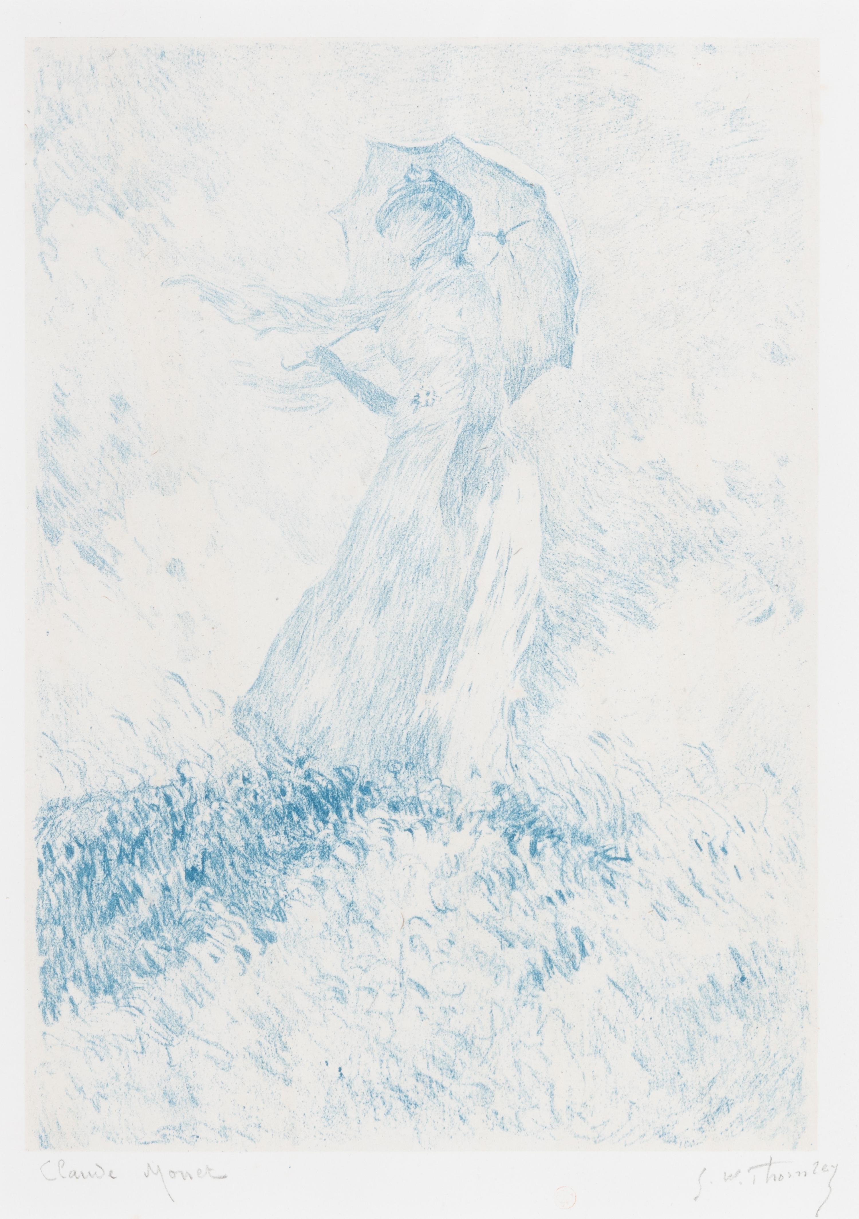 After Claude Monet, by Georges William Thornley (French, 1840-1926) — Figure en Plein-Air: Femme à l'Ombrelle tournée vers la droite (from L'Album de 20 lithographies d'apres les tableaux de Claude Monet ) , ca. 1890