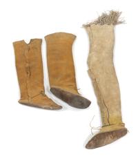 A Pair of Apache Ochre Painted High Top Boots Height of first 17 inches.