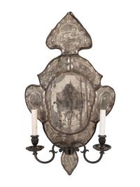 A Pair of Italian Mirrored Two-Light Sconces