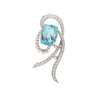 AQUAMARINE AND DIAMOND BROOCH