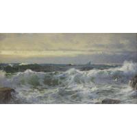 WILLIAM TROST RICHARDS (AMERICAN 1833–1905) "THE SURF NEAR BEAVERTAIL LIGHTHOUSE"