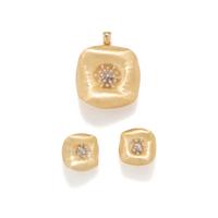 DE REGILUS, BICOLOR GOLD EARRINGS AND PENDANT