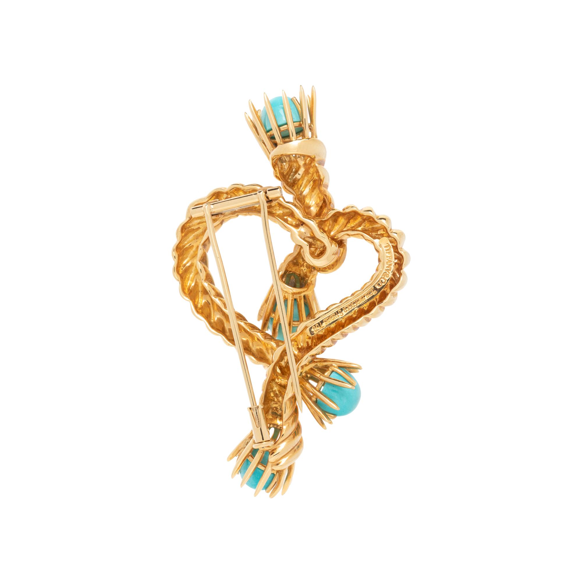 TIFFANY & CO., SCHLUMBERGER, YELLOW GOLD AND TURQUOISE BROOCH