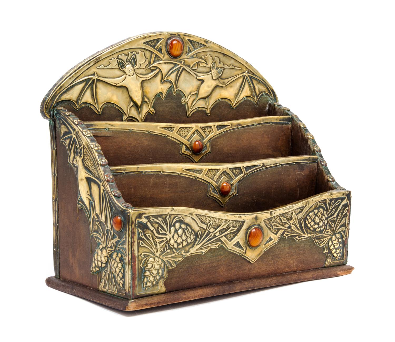 An Arts and Crafts Letter Rack Width 11 1/2 inches.