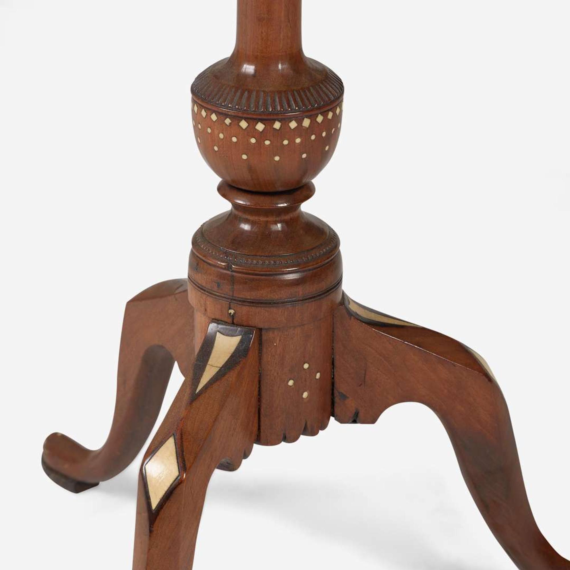 A Federal or George III inlaid mahogany and fruitwood tilt-top candlestand late 18th / early 19th century