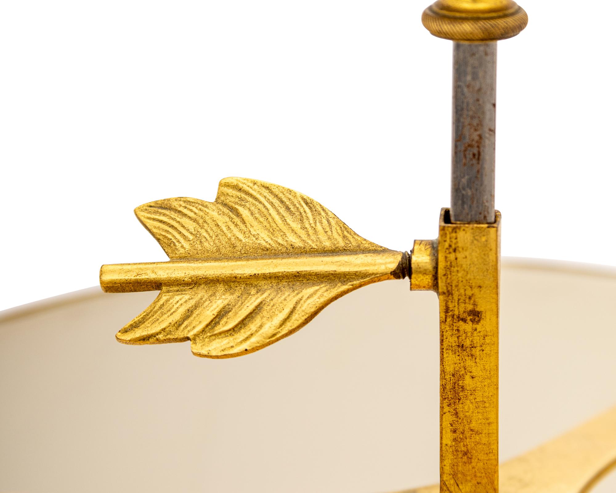 An Empire Style Gilt Metal Bouillotte Lamp with Tole Shade