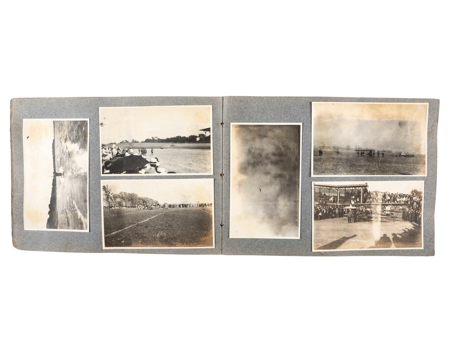 [EARLY PHOTOGRAPHY]. Album containing photographs of an early NASCAR race featuring future World War I Fighting Ace Eddie Rickenbacker.