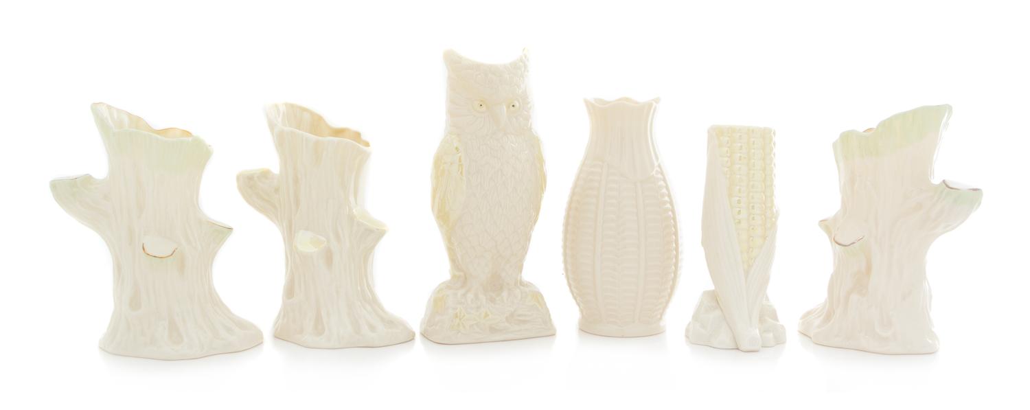 Six Belleek Vases Height of tallest 8 inches. — SIXTH GREEN MARK AND SEVENTH GOLD MARK (1965-1993)