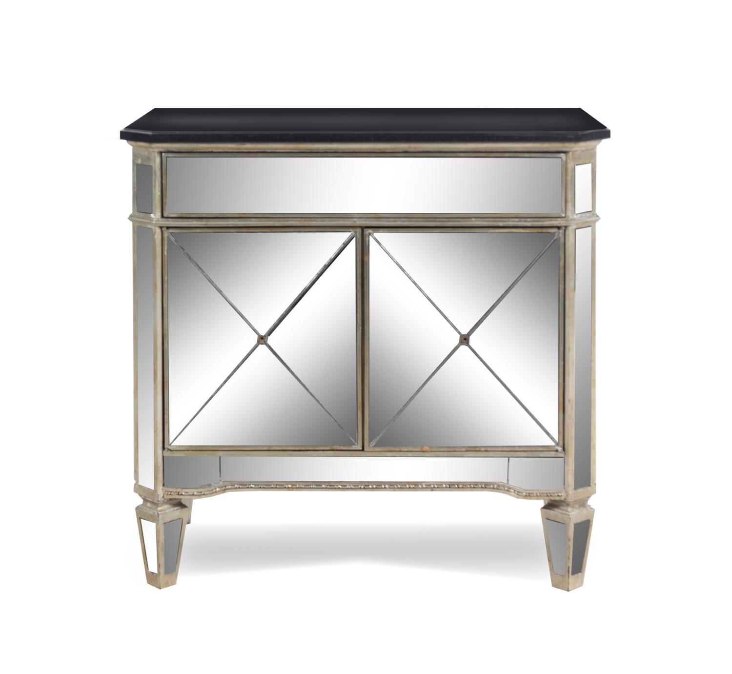 A Contemporary Mirrored Marble-Top Side Cabinet