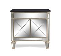 A Contemporary Mirrored Marble-Top Side Cabinet