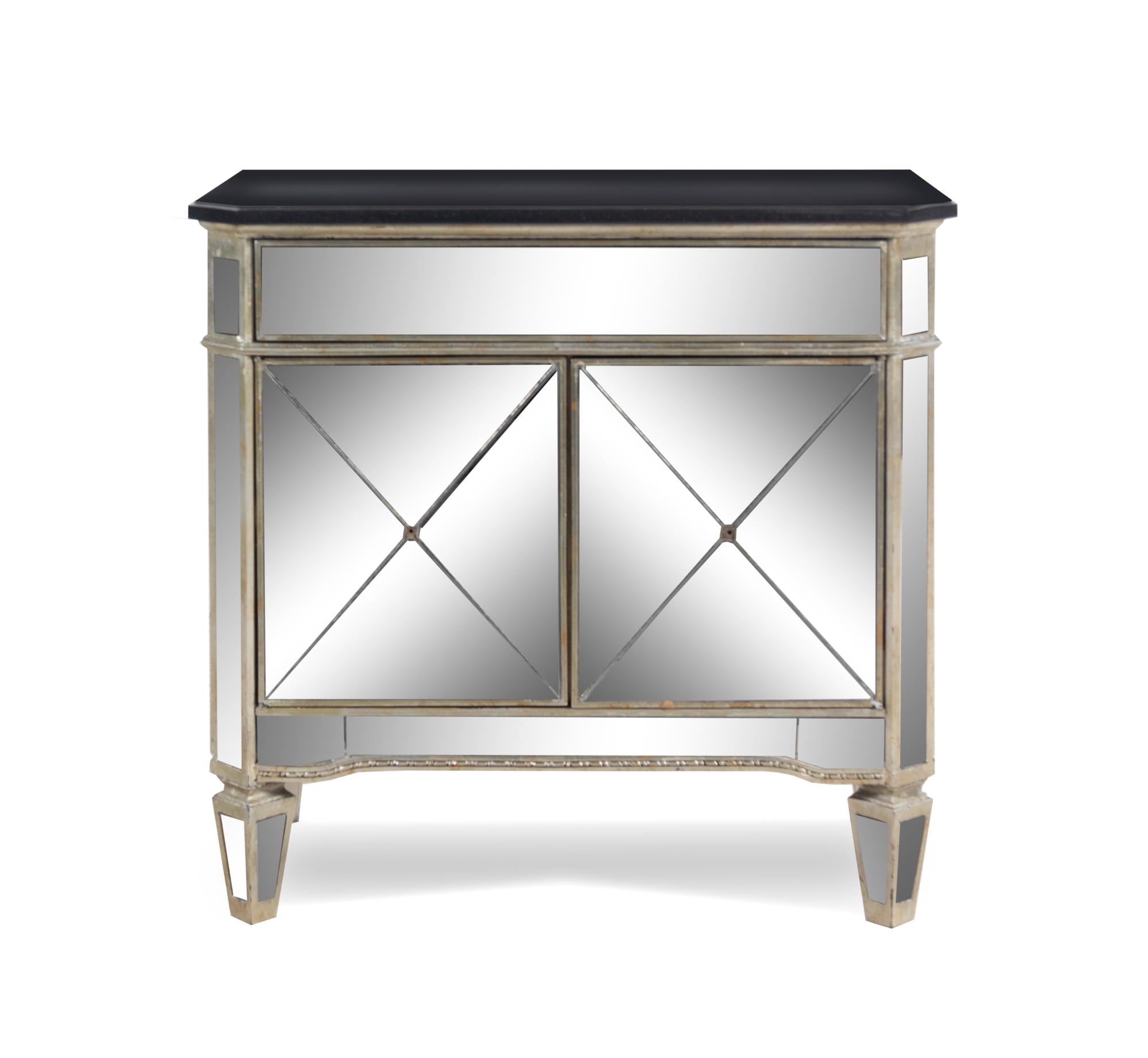 A Contemporary Mirrored Marble-Top Side Cabinet