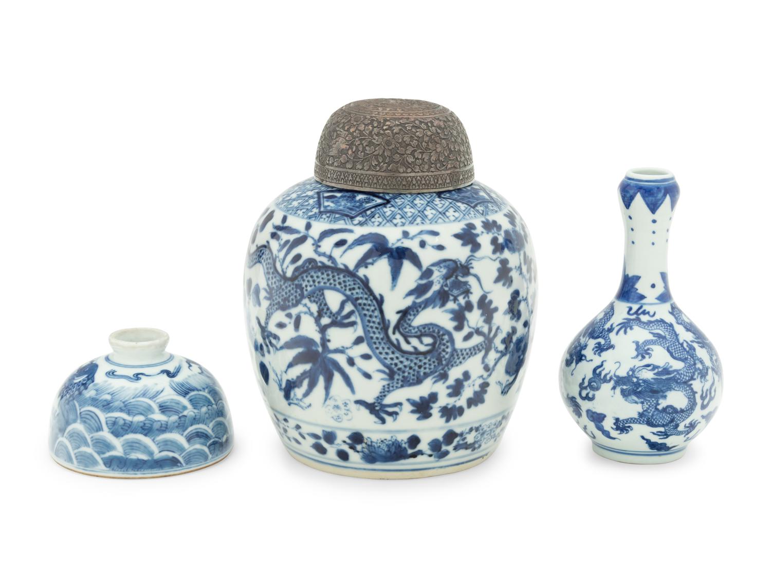 Three Chinese Blue and White Porcelain Wares