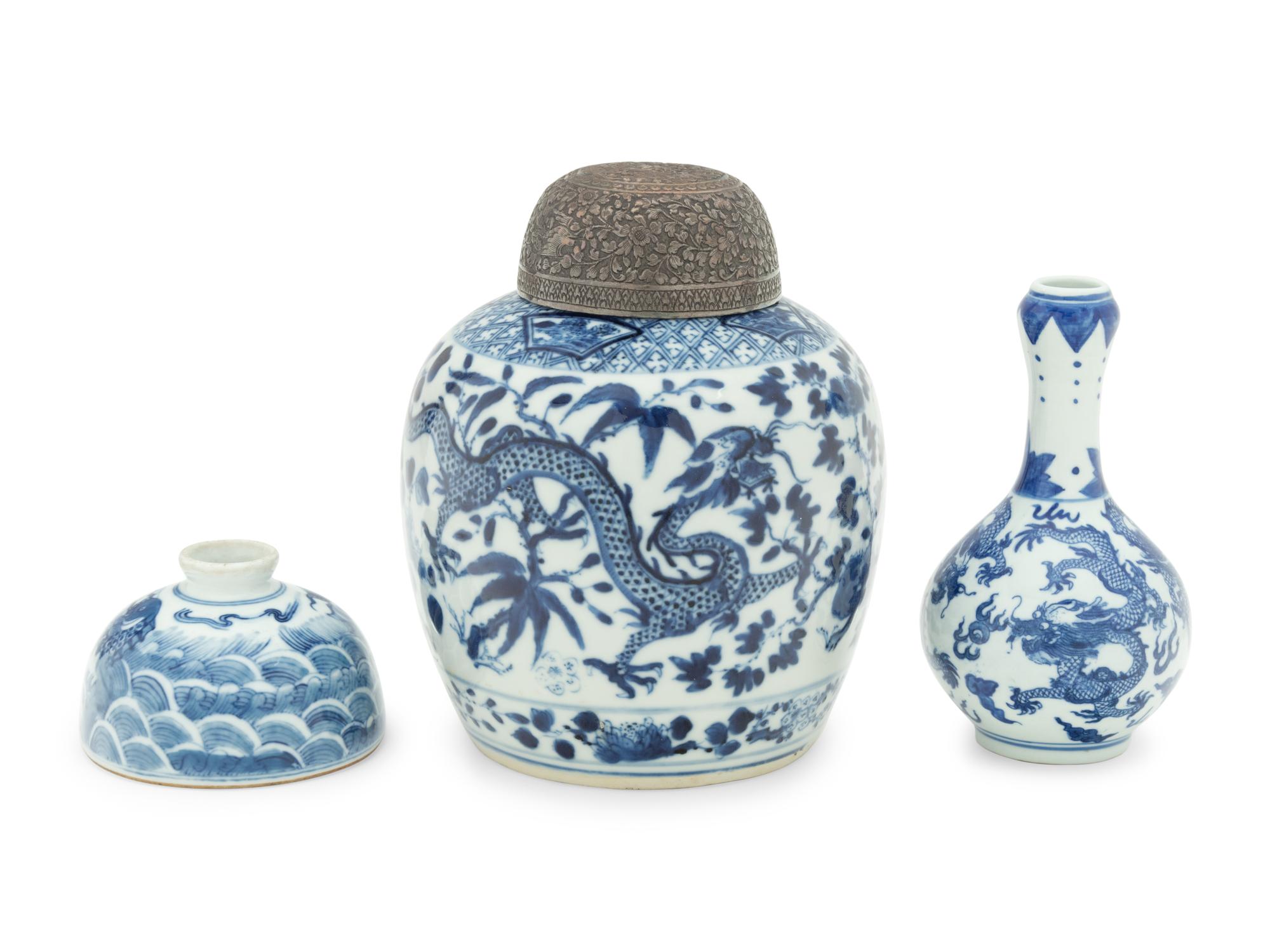 Three Chinese Blue and White Porcelain Wares