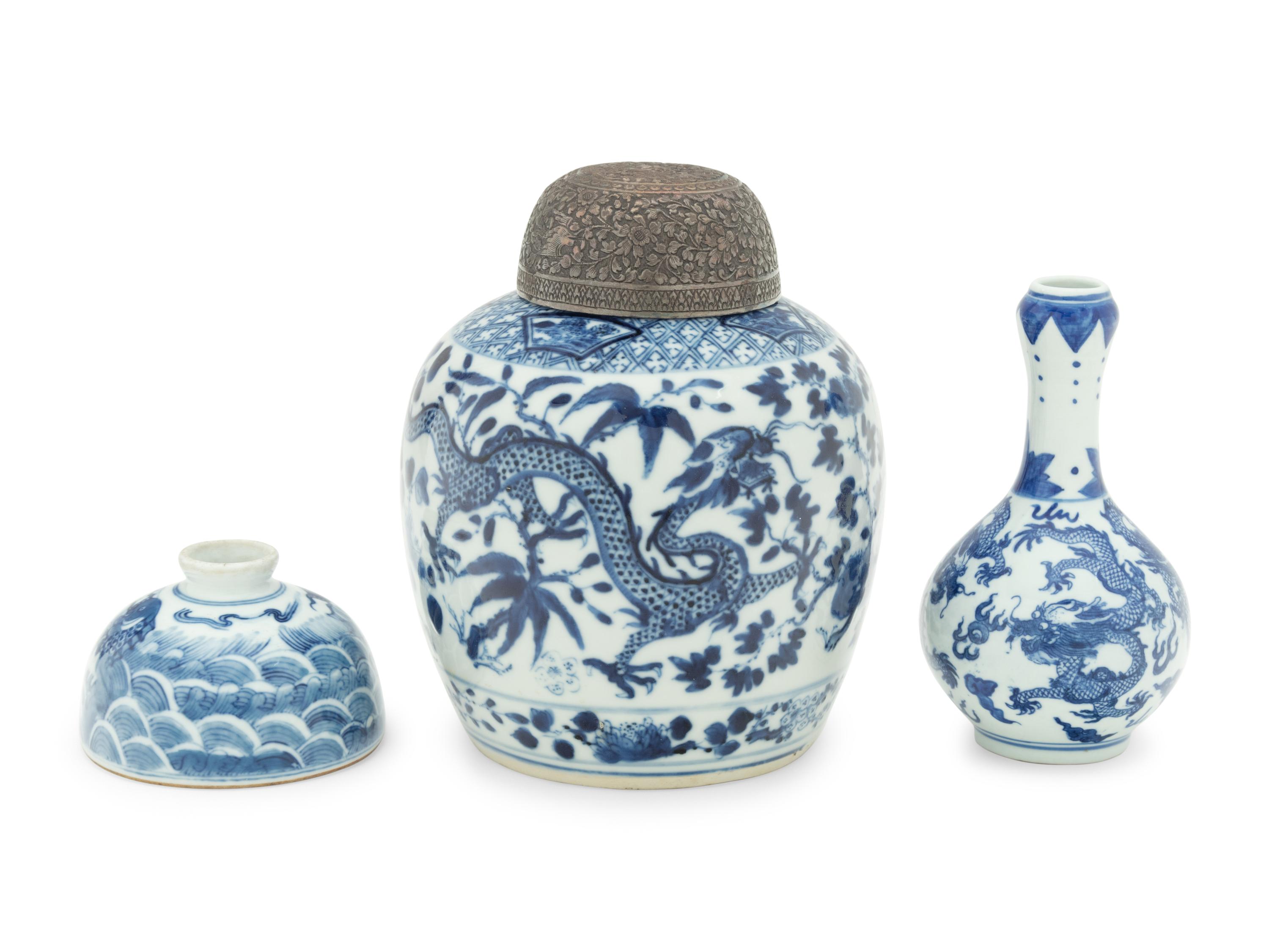 Three Chinese Blue and White Porcelain Wares