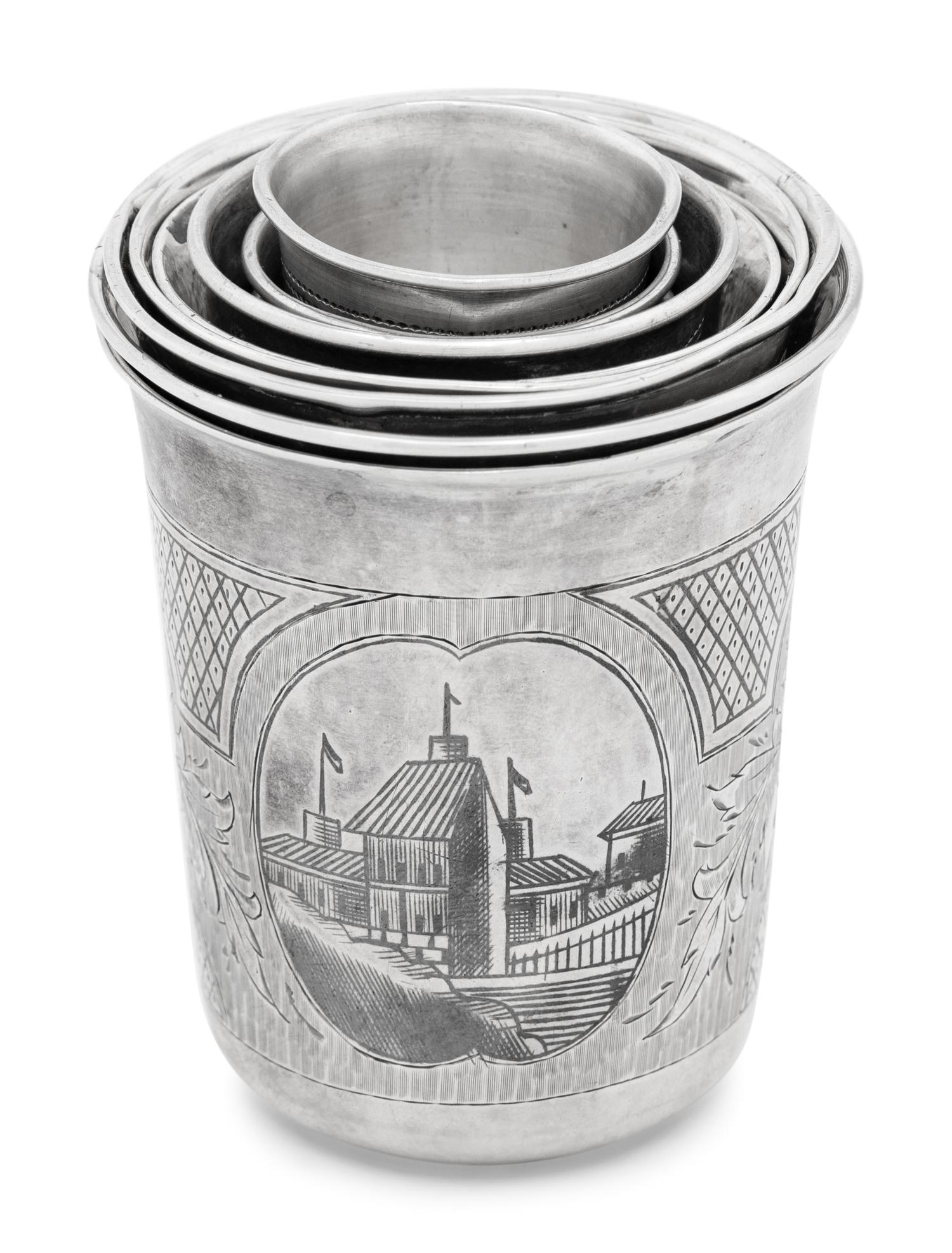 A Group of Nine Russian Silver Tumblers