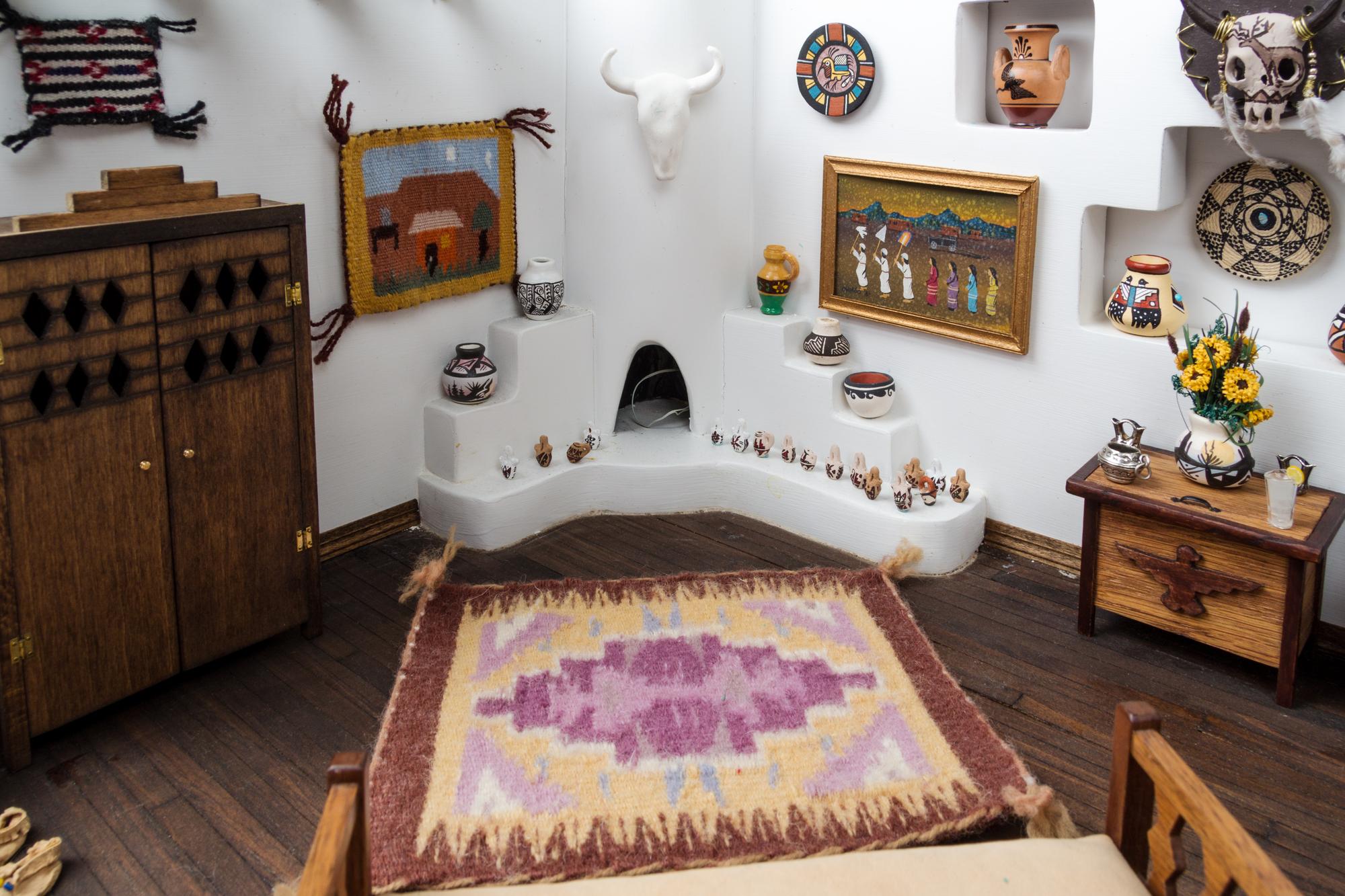 A Southwestern Style Room Box Height 9 1/2 x width 24 3/8 x depth 16 1/2 inches. — Various Makers