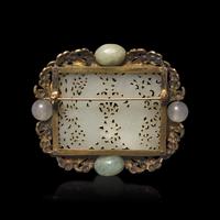A Chinese White Jade 'Double Phoenix' Belt Plaque, Ming Dynasty 明 白玉鏤雕雙鳳紋帶板