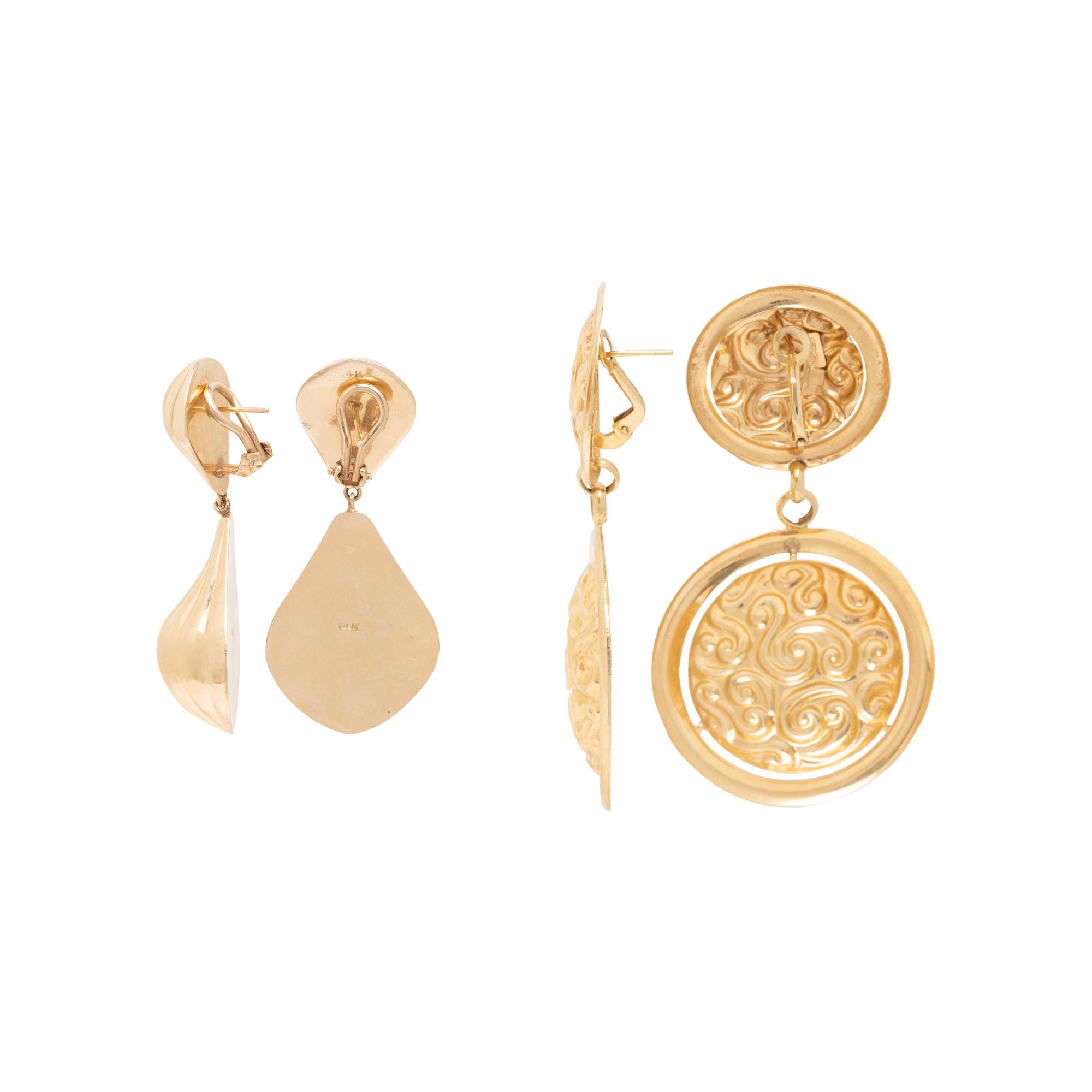 TWO PAIRS OF YELLOW GOLD PENDANT EARRINGS