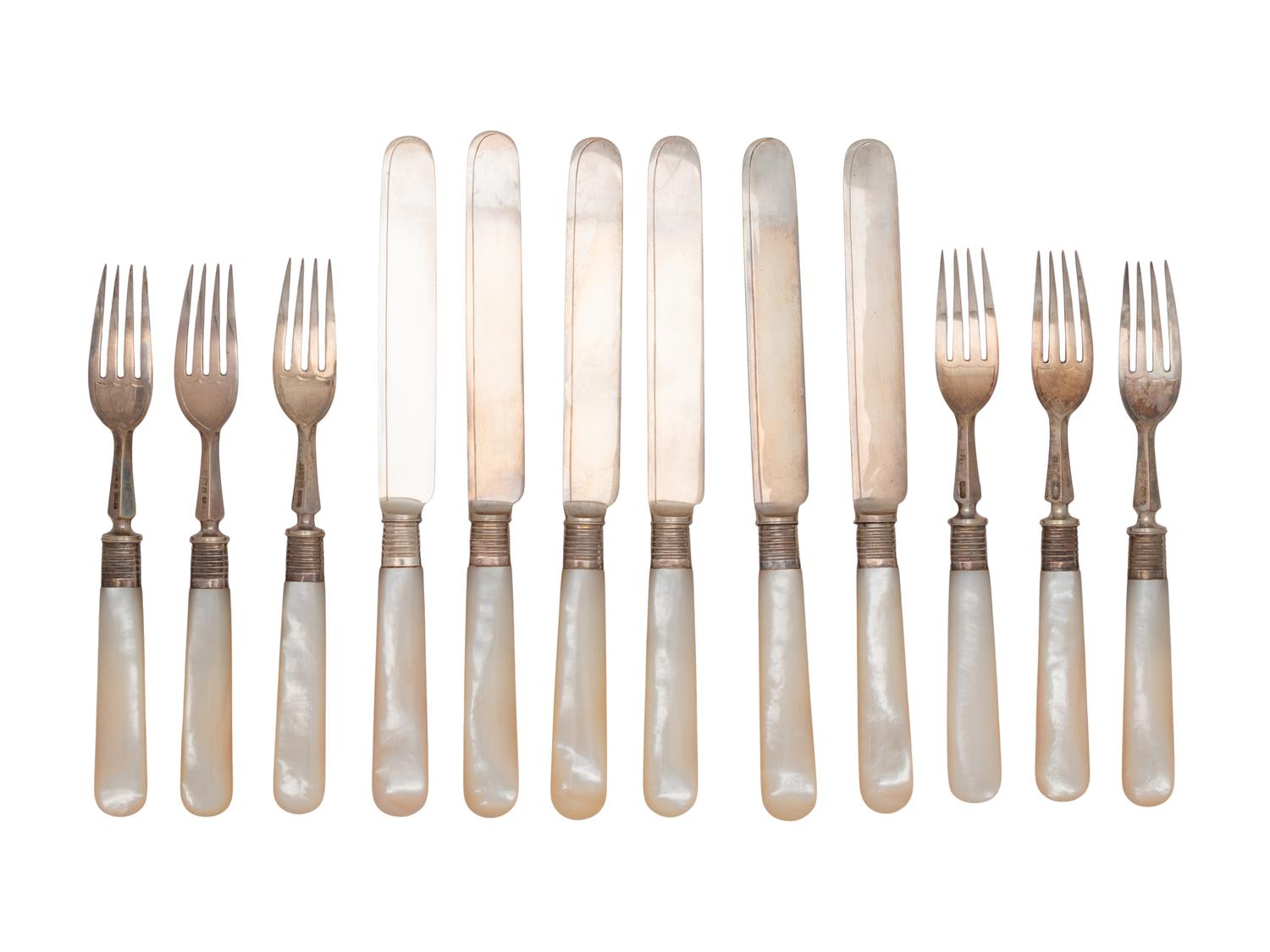 A Victorian Silver and Mother-of-Pearl Fruit Service