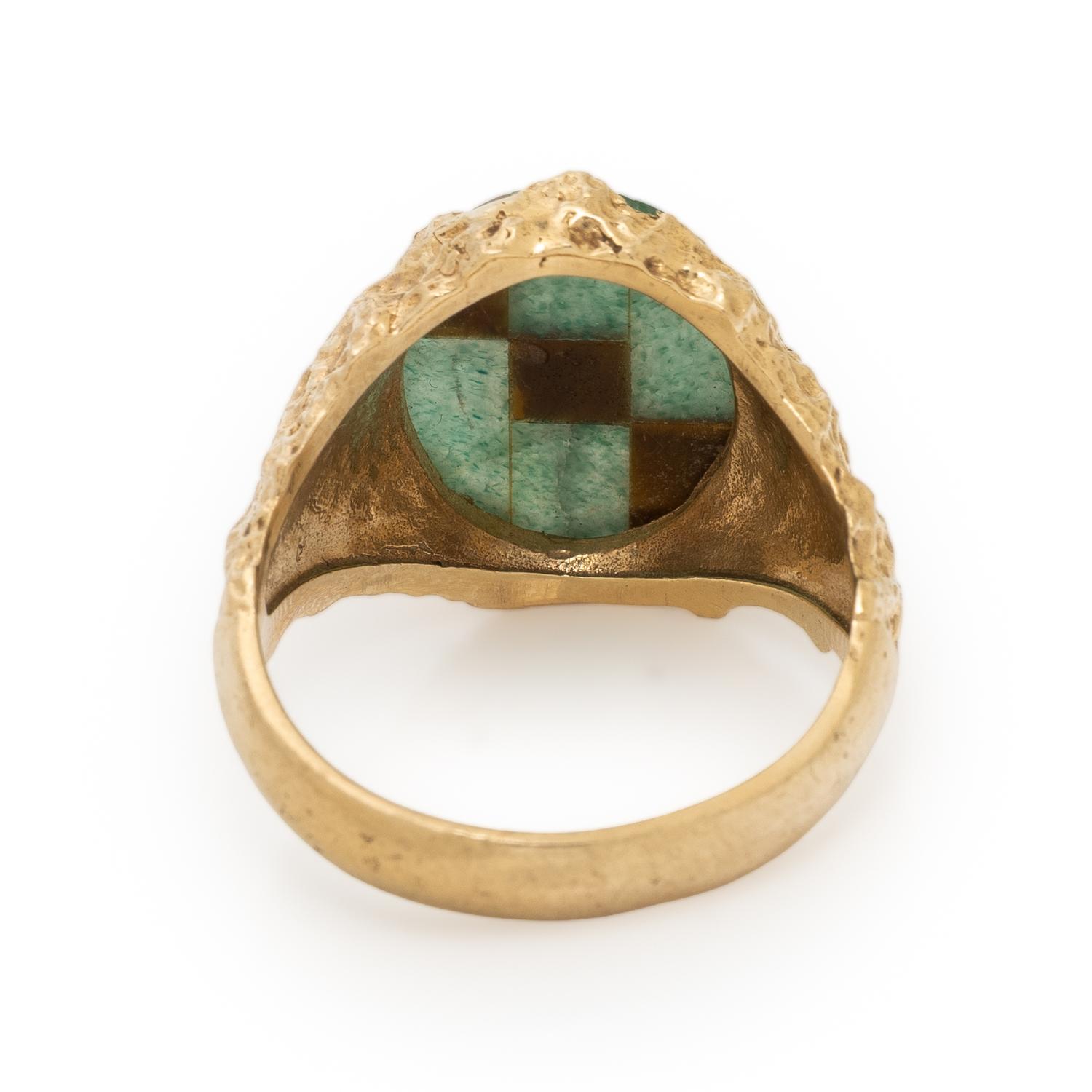 YELLOW GOLD, AVENTURINE QUARTZ, AND TIGER'S EYE RING