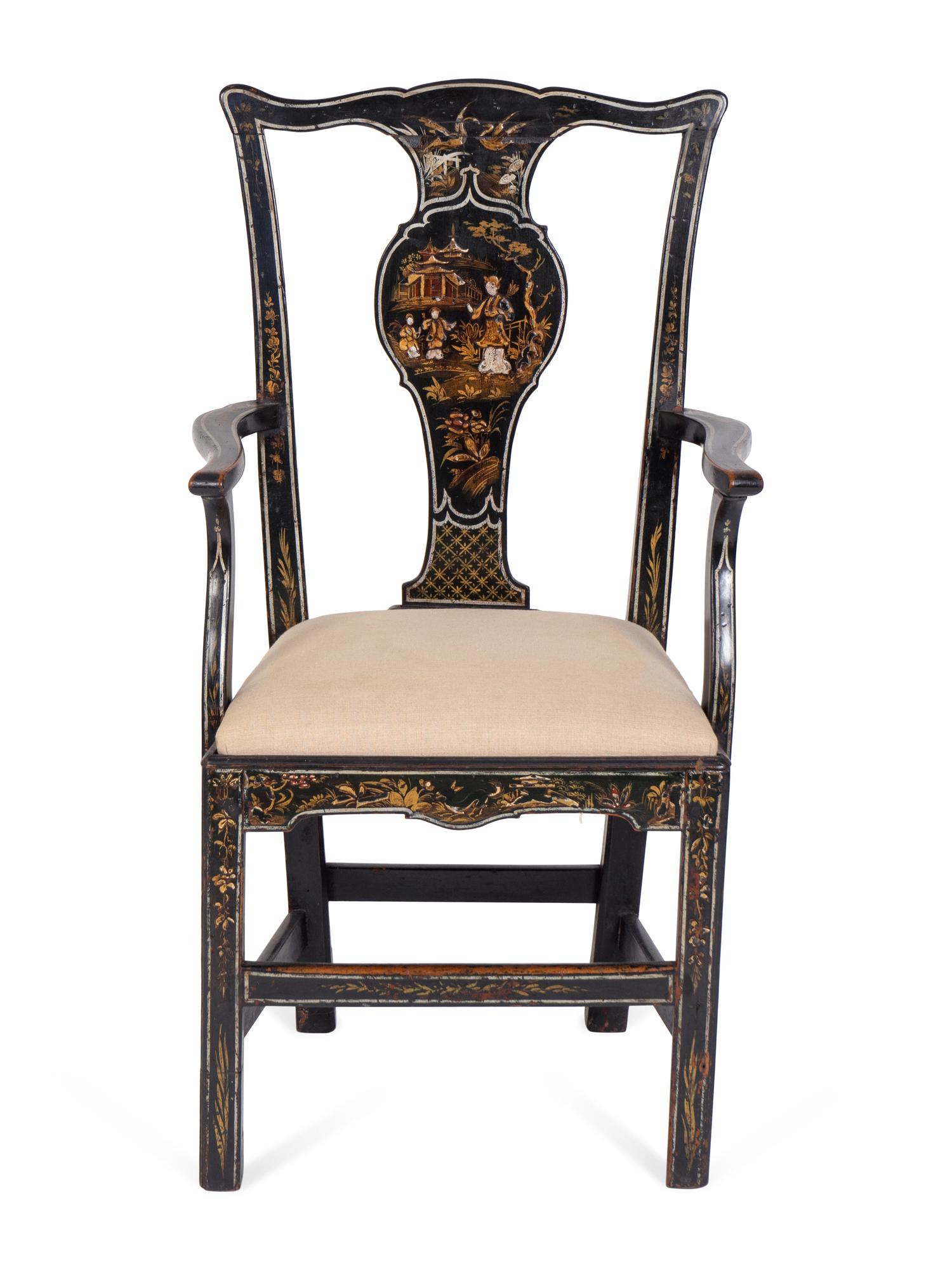 A Set of Six George III Style Black-Japanned Dining Chairs — LATE 19TH CENTURY
