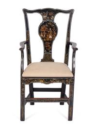 A Set of Six George III Style Black-Japanned Dining Chairs — LATE 19TH CENTURY