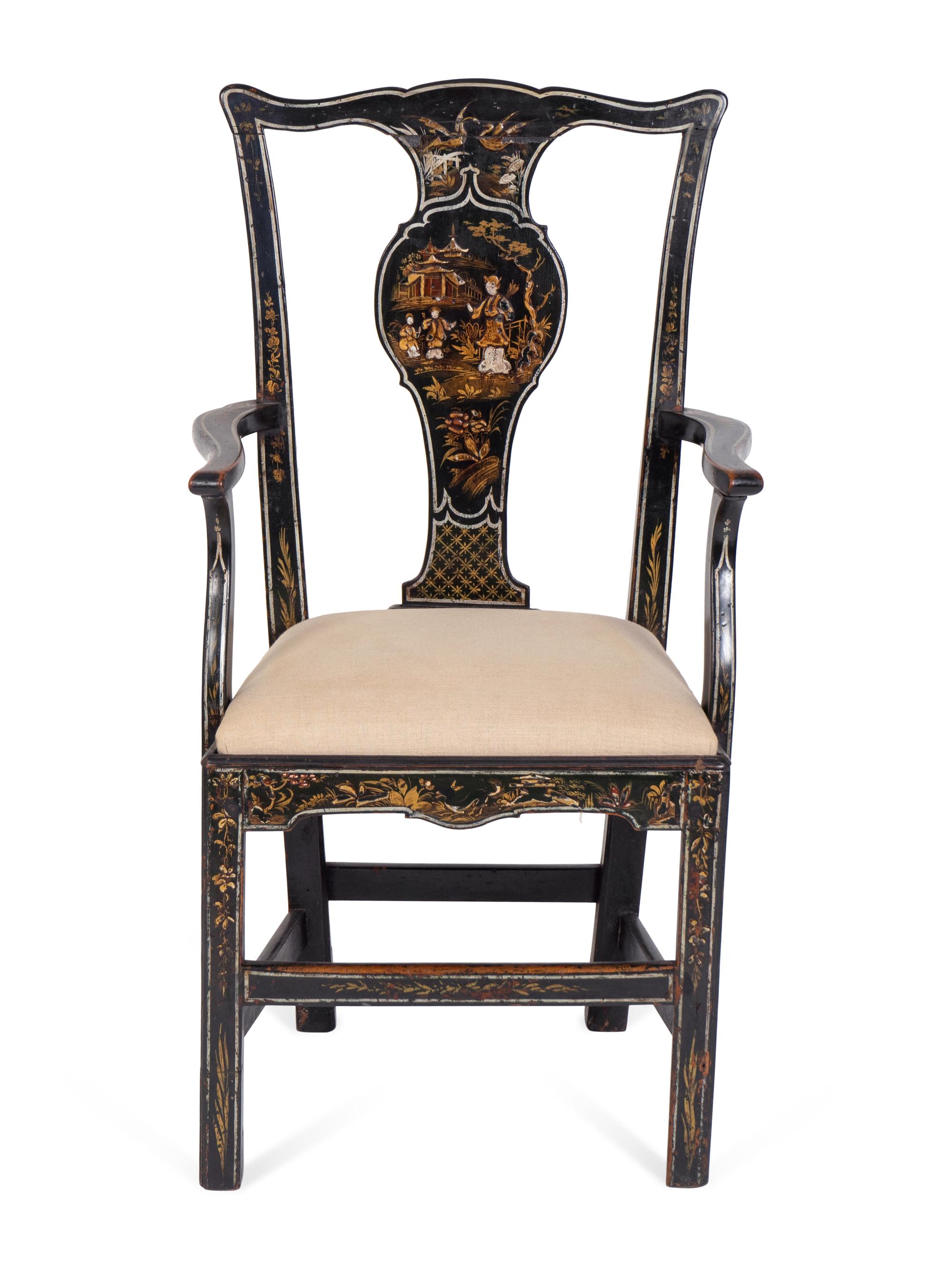A Set of Six George III Style Black-Japanned Dining Chairs — LATE 19TH CENTURY