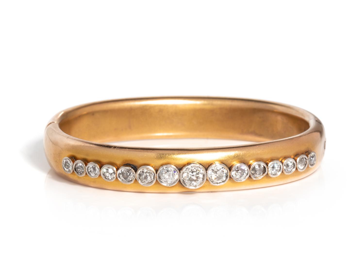 ANTIQUE, DIAMOND AND LOW KARAT GOLD BANGLE BRACELET