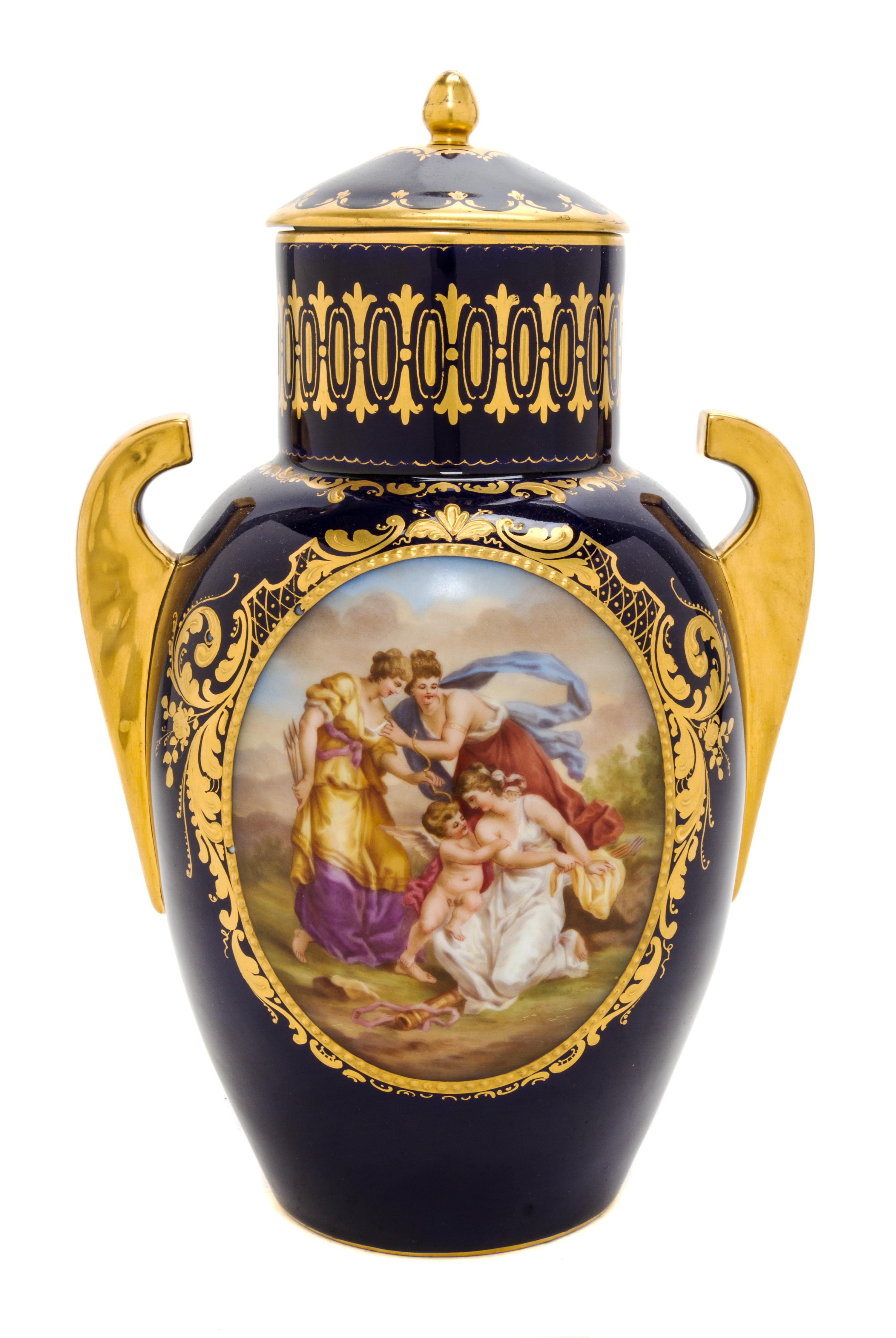 A Royal Vienna Porcelain Urn and Cover, Height 11 1/4 inches.