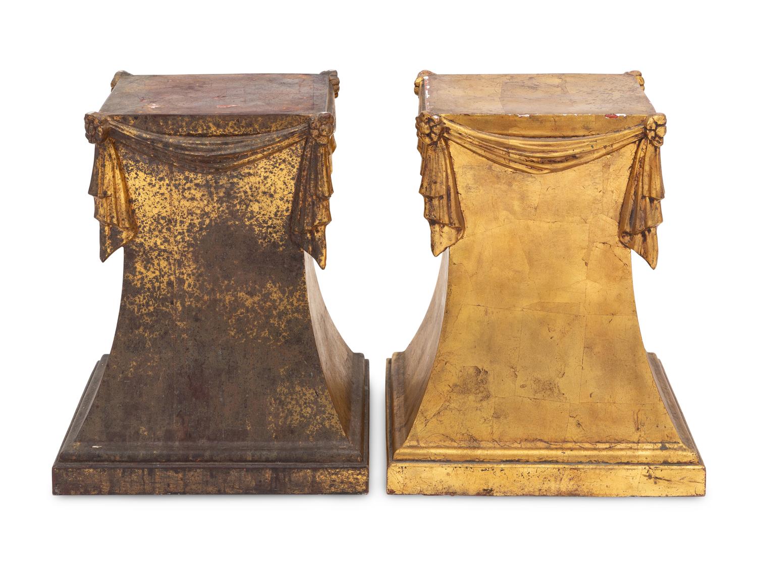 A Pair of Italian Gilt Low Pedestals