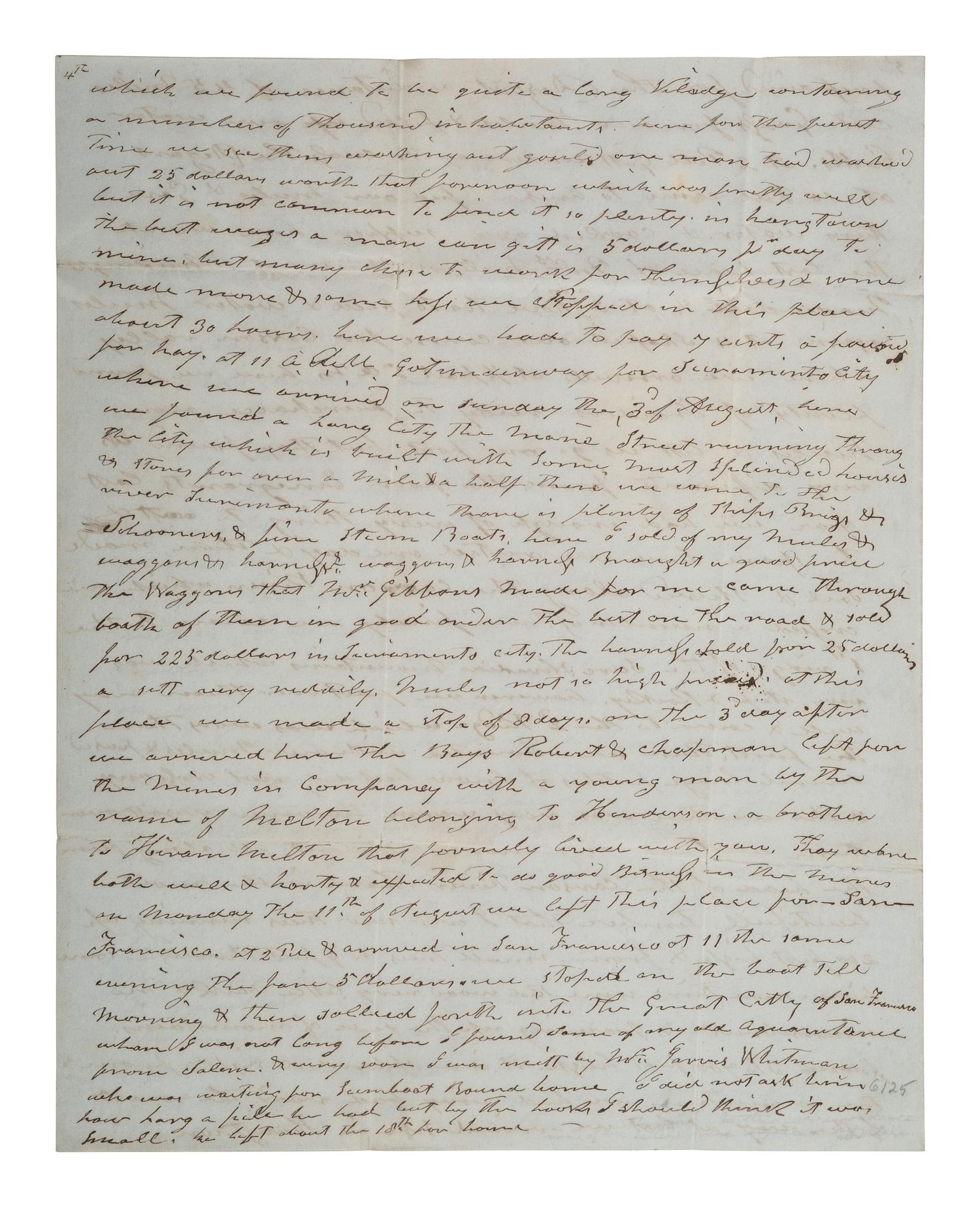 [GOLD RUSH]. Letter describing the arduous overland journey from Ft. Laramie to California, 1851.