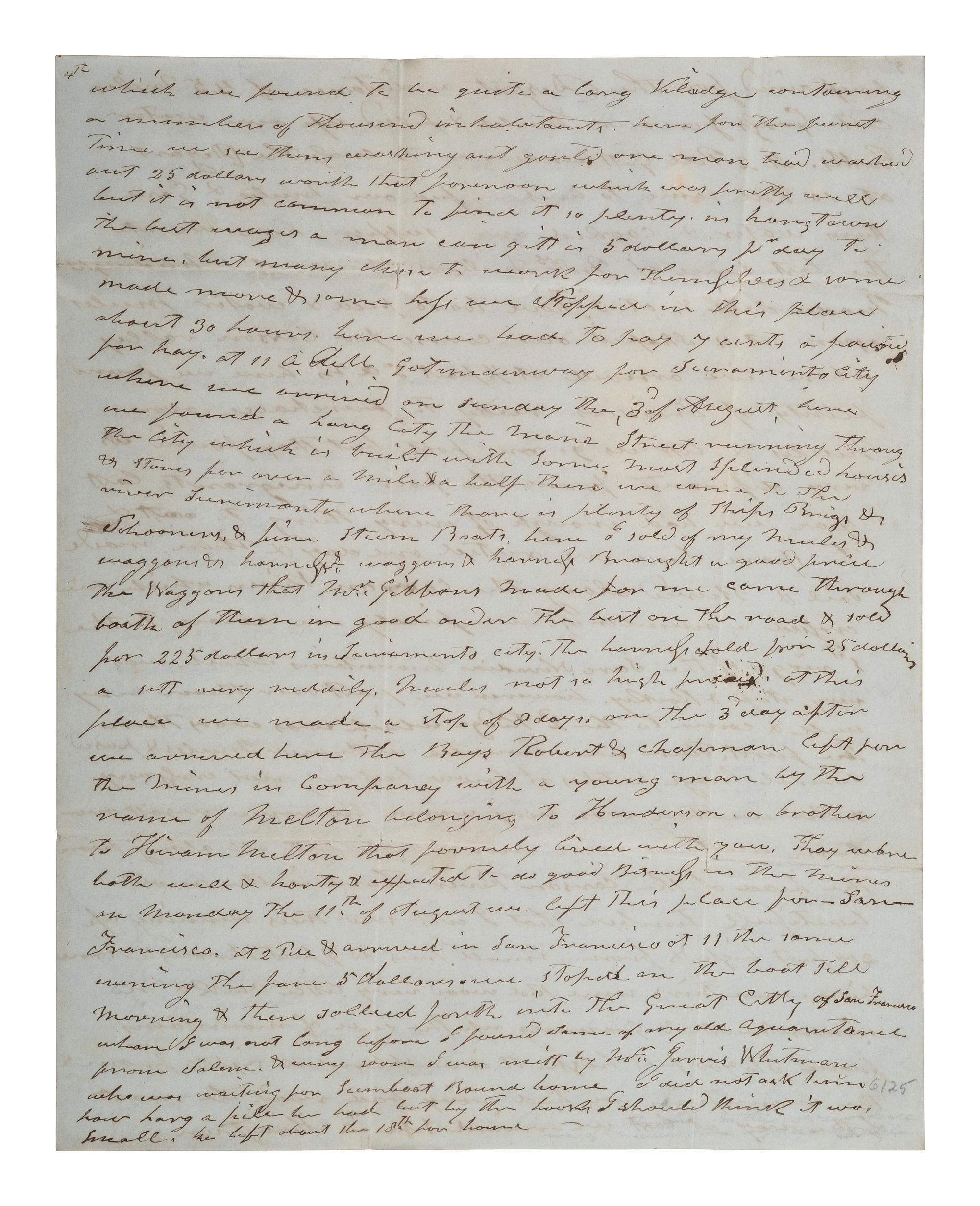 [GOLD RUSH]. Letter describing the arduous overland journey from Ft. Laramie to California, 1851.