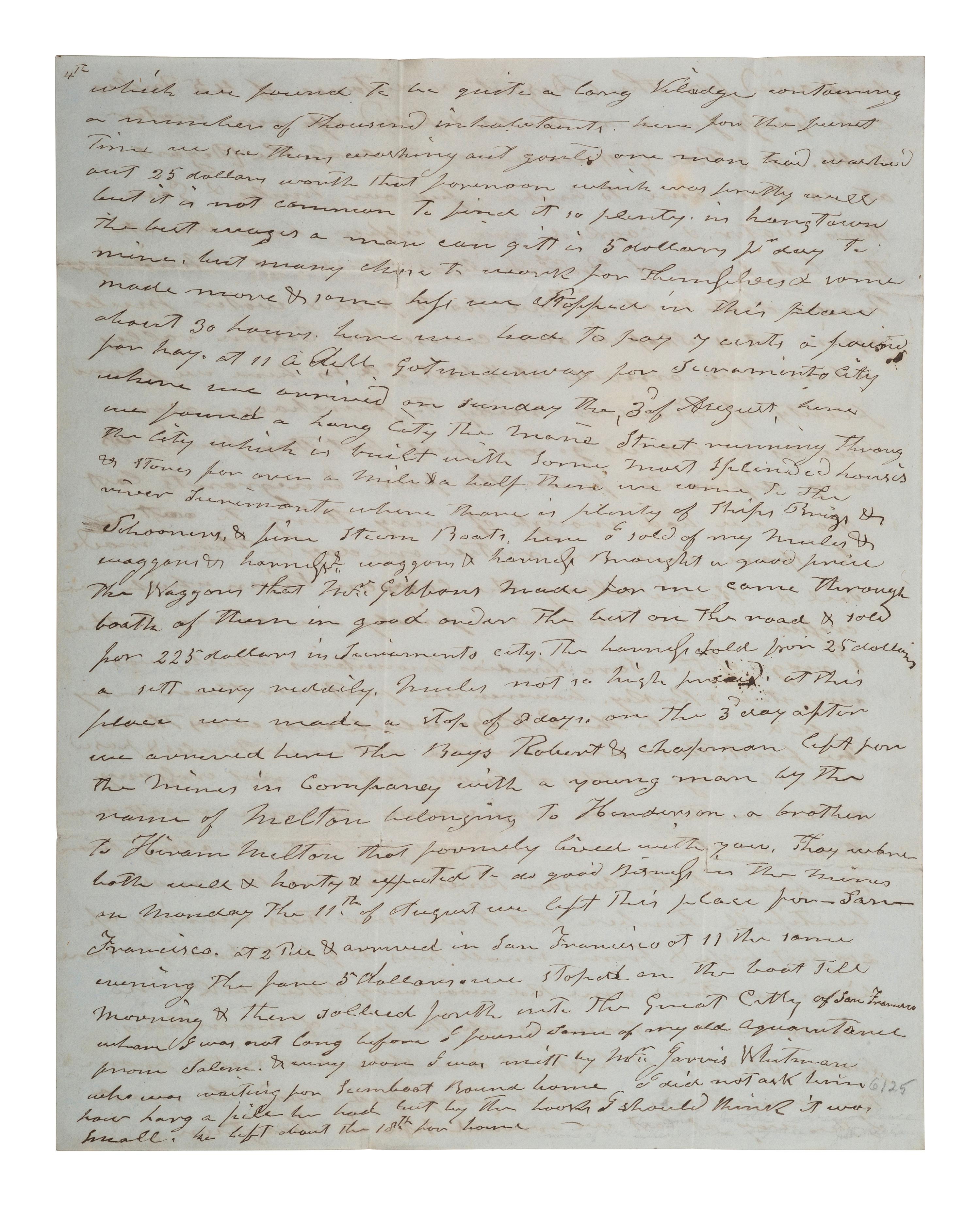 [GOLD RUSH]. Letter describing the arduous overland journey from Ft. Laramie to California, 1851.