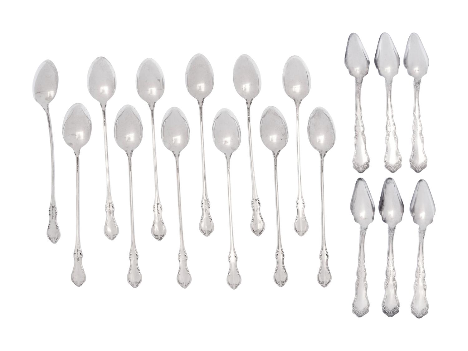 A Set of Twelve American Silver Iced Tea Spoons and Six American Silver-Plate Fruit or Dessert Spoons