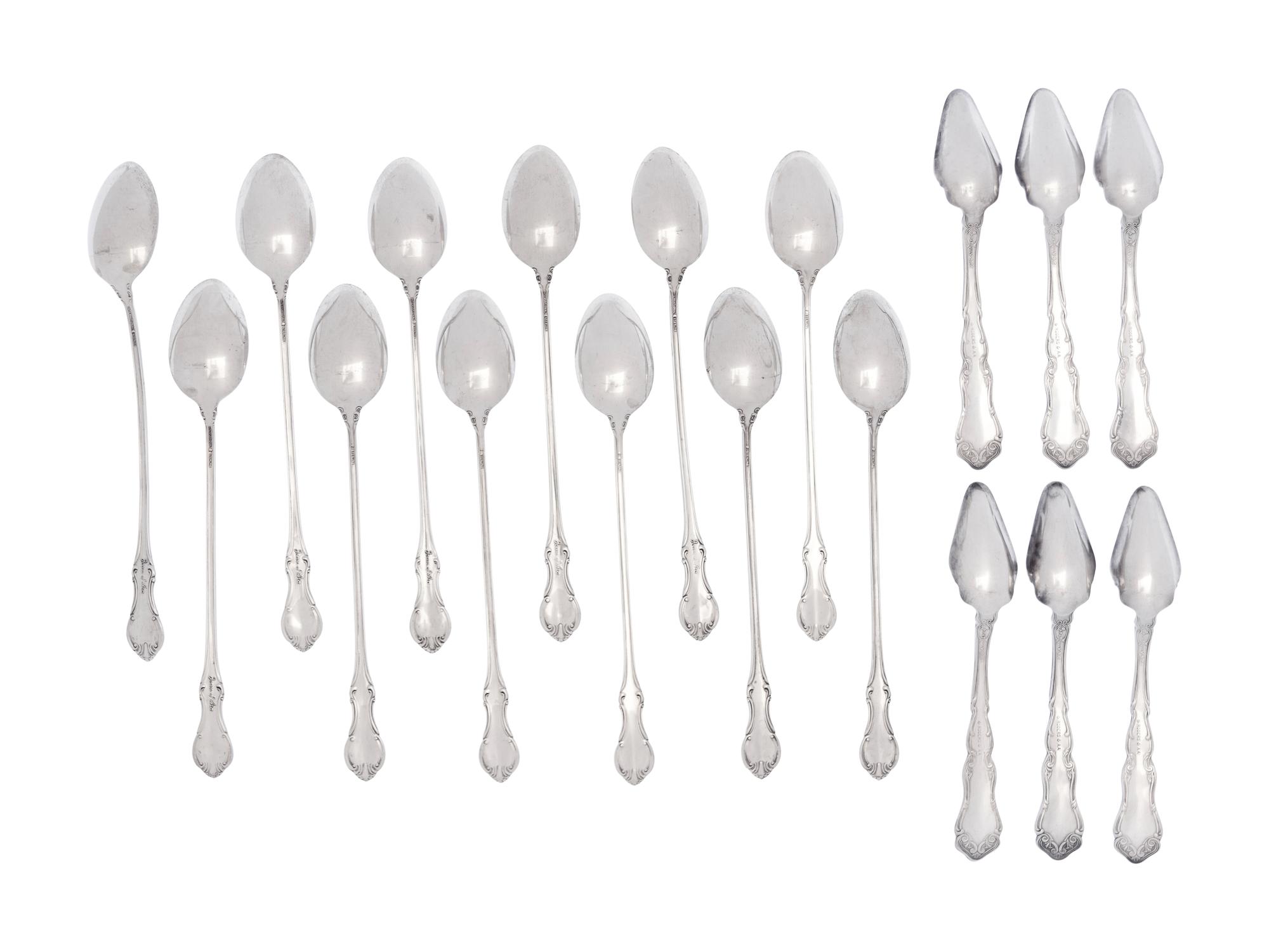 A Set of Twelve American Silver Iced Tea Spoons and Six American Silver-Plate Fruit or Dessert Spoons