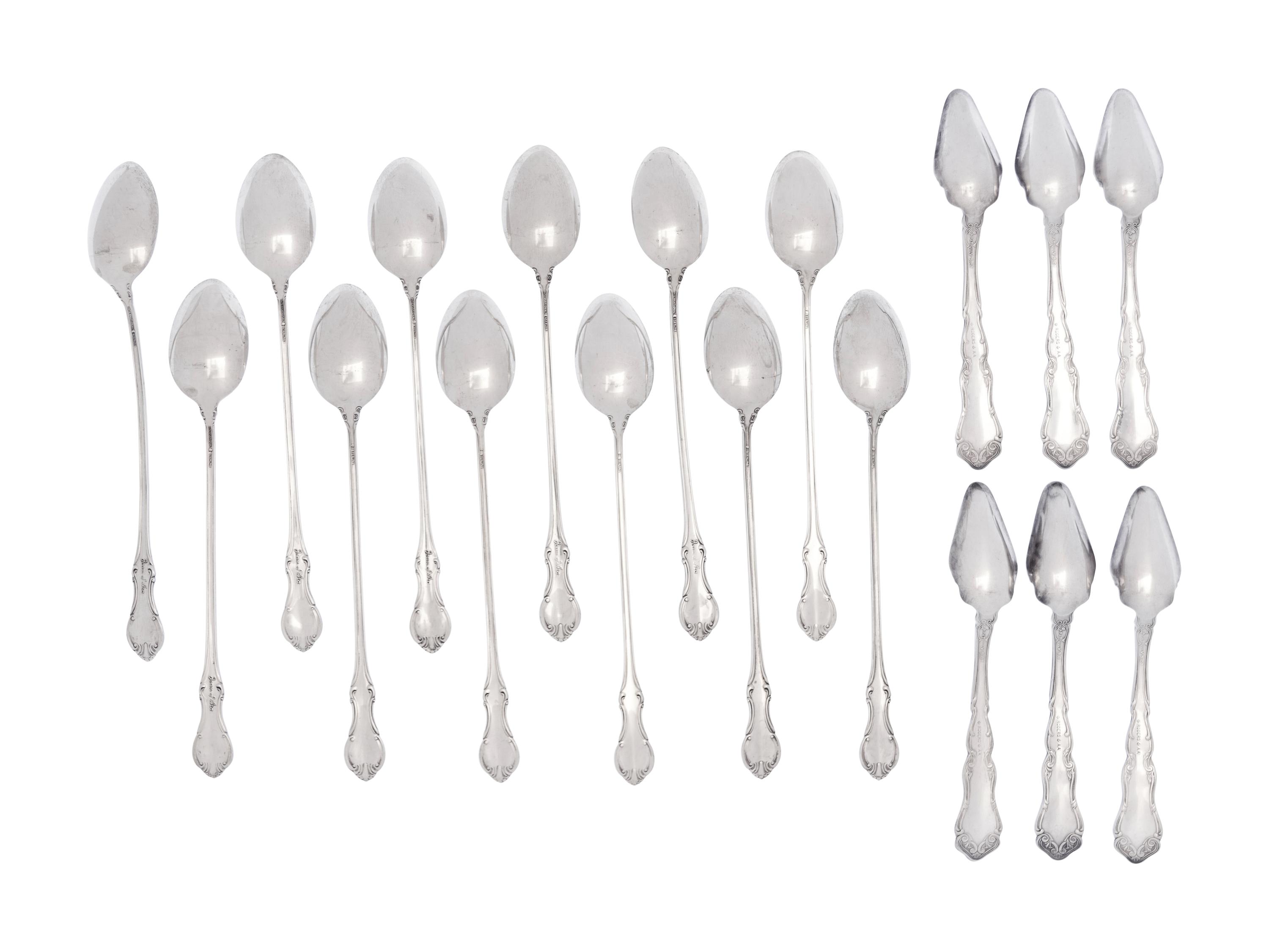 A Set of Twelve American Silver Iced Tea Spoons and Six American Silver-Plate Fruit or Dessert Spoons