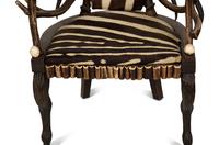 A Pair of Stag Antler Arm Chairs with Zebra Hide Upholstery Attributed to Anthony Redmile