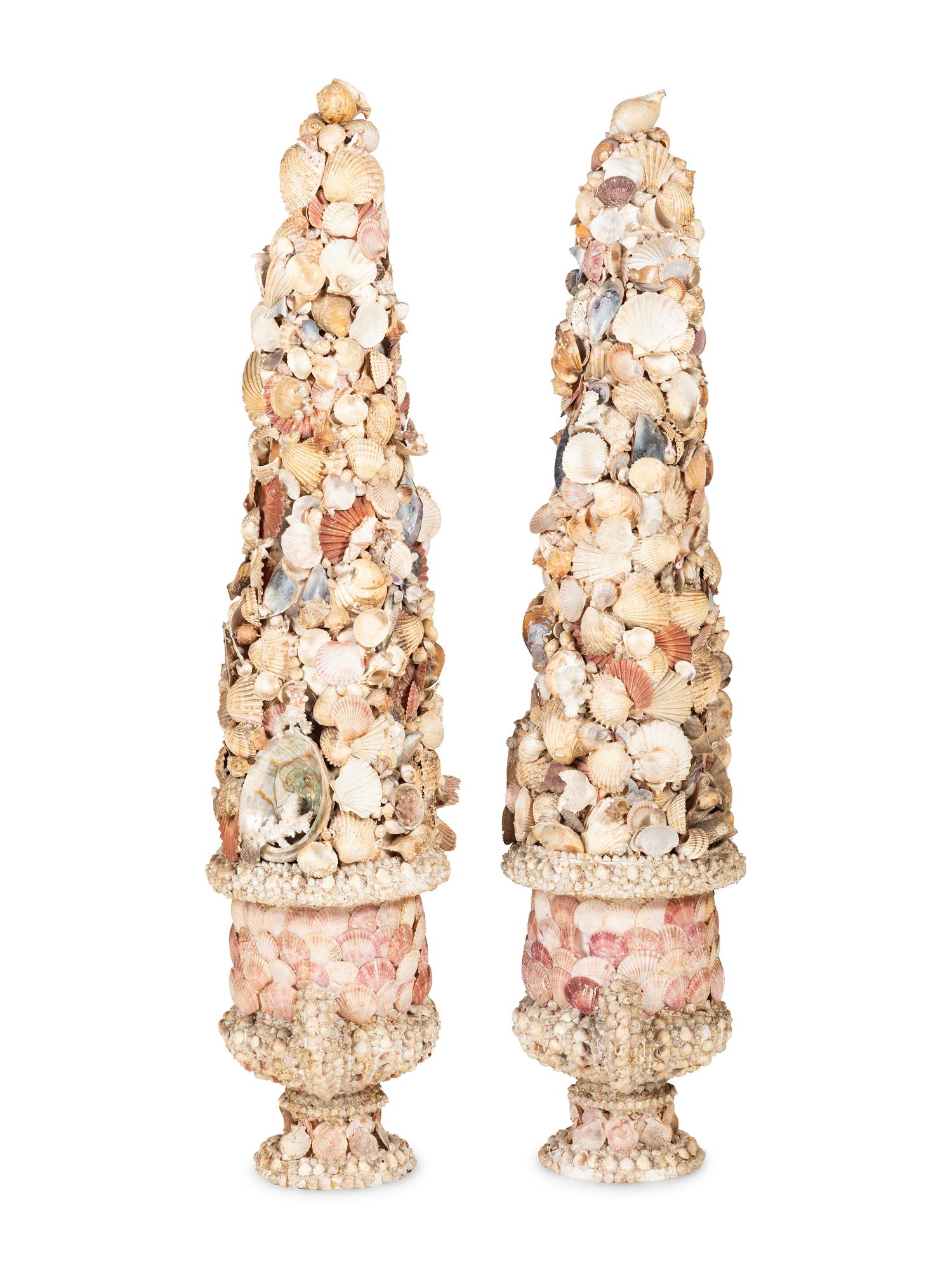 A Pair of Shell-Encrusted Urns
