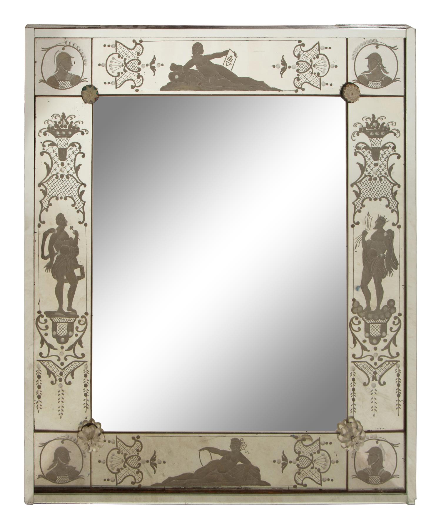A Neoclassical Style Etched Glass Mirror