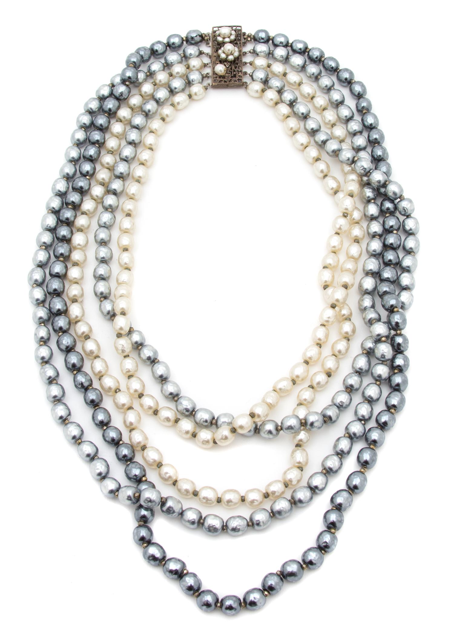 A Miriam Haskell Faux Pearl Multistrand Necklace, Shortest strand: 18".