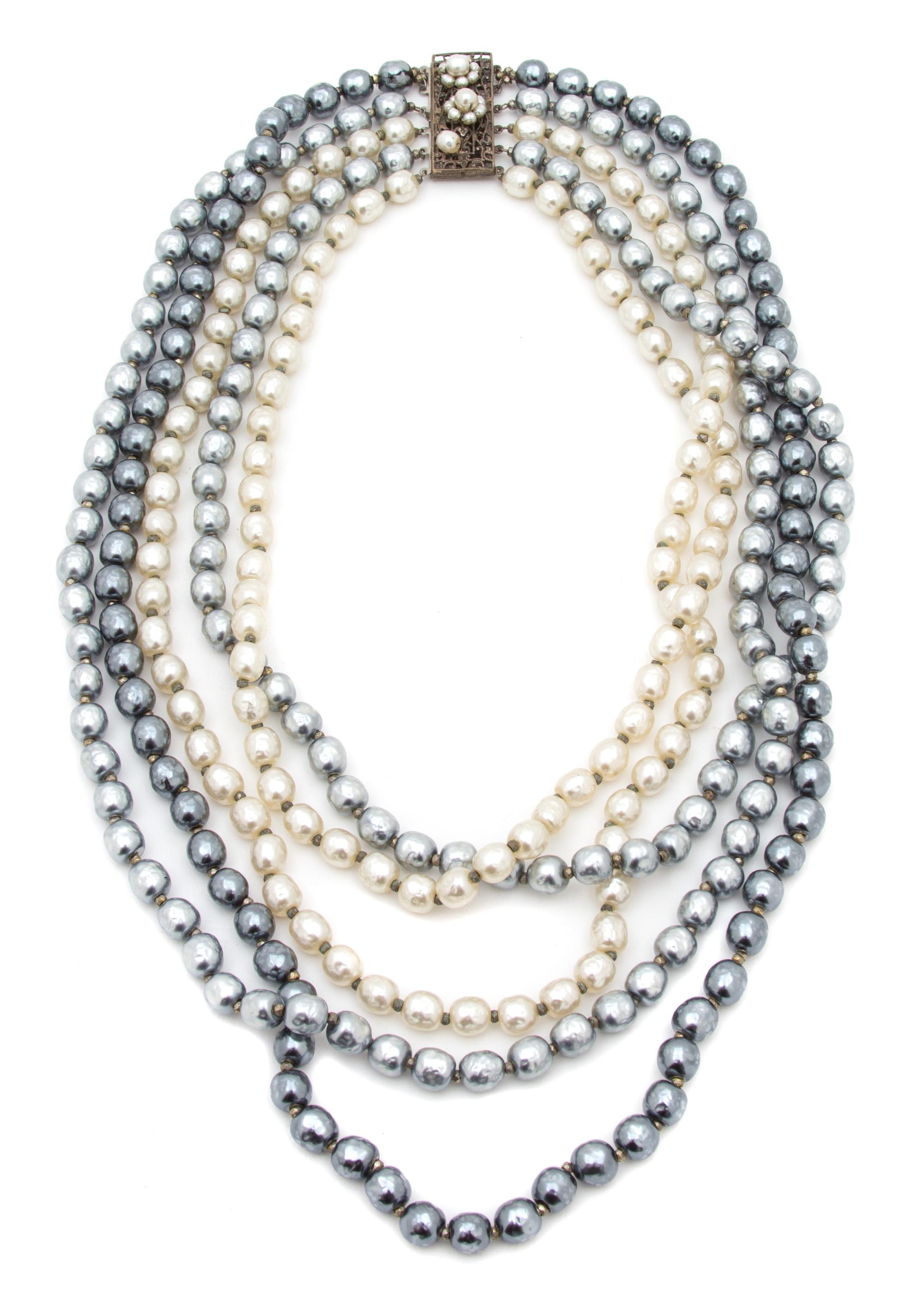 A Miriam Haskell Faux Pearl Multistrand Necklace, Shortest strand: 18".