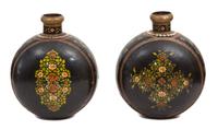 A Pair of Indian Painted Brass Water Jars Height 27 1/4 inches.