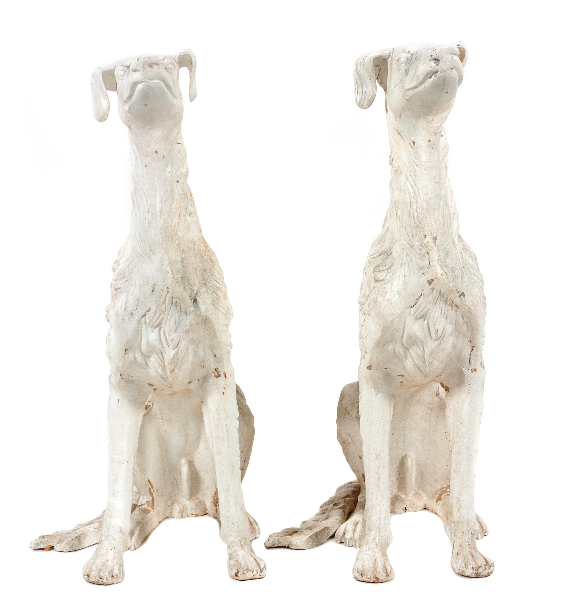 A Pair of Painted Ceramic Salukis Height 37 1/2 inches.