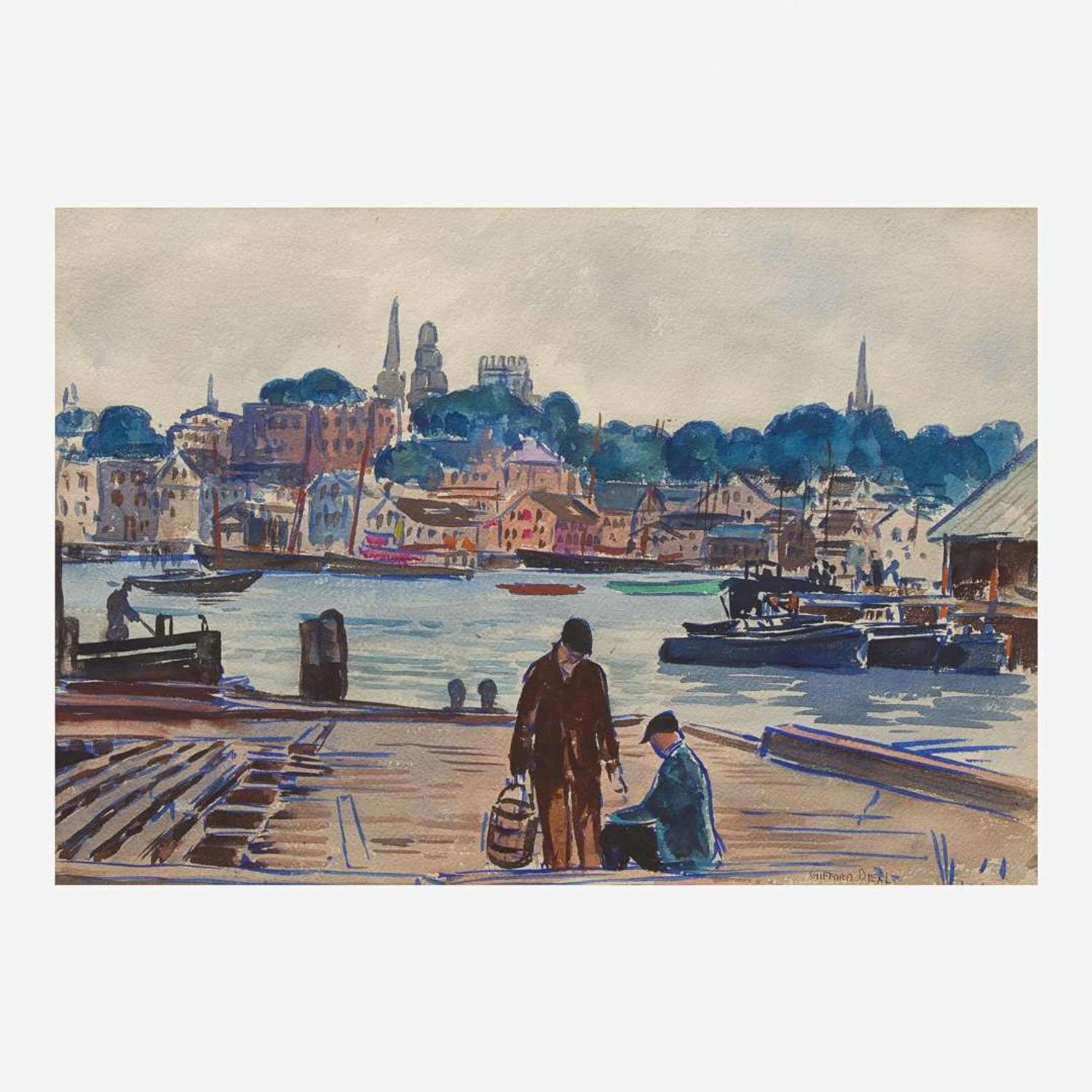 Gifford Beal (American, 1879-1956) Fishermen on the Dock